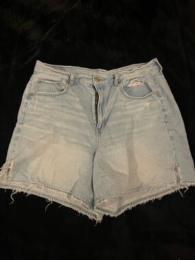 American Eagle Outfitters Light Wash Distressed Denim High Rise Baggy Shorts